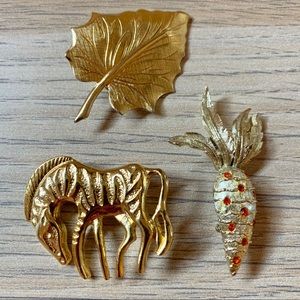 Set of 3 Vintage Gold Brooches